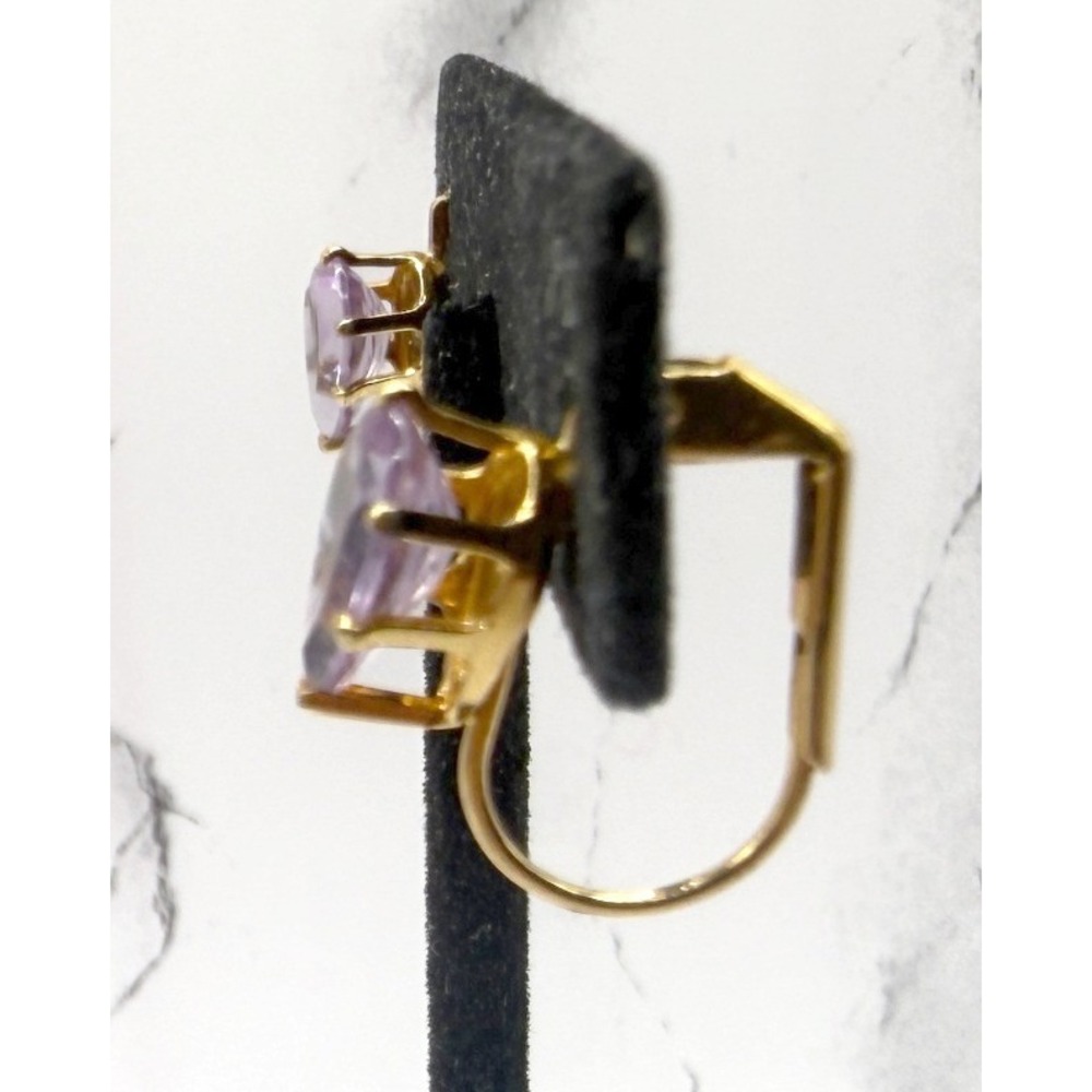 Amethyst Clip On Earrings Gold Tone Vintage Oval Purple Stone VIDEO - Picture 5 of 5